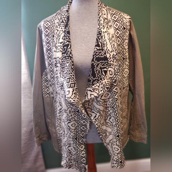 Natural Reflections Green‎ Black & Cream Women Large Waterfall Jacket Western - Picture 1 of 8